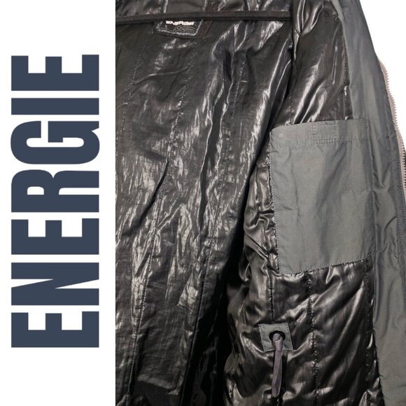 ENERGIE VINTAGE Y2K INSULATED MID LENGTH MOCK NECK PARKA HOOD GREEN GRAY, LARGE - Picture 8 of 12